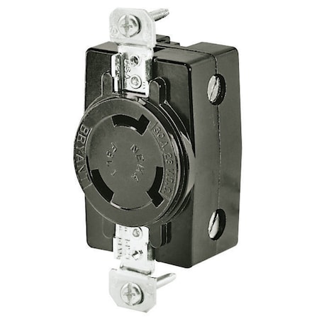 Bryant Locking Receptacle, FSL1-R, 30 A, 28V DC, Single Phase, 2 Pole, Flush Mount, Screw Terminals, Black FSL1FR
